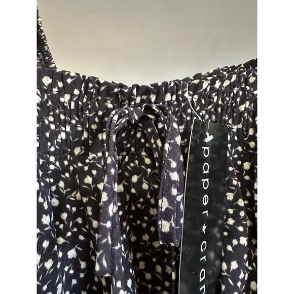 Paper Crane Black Ditsy Floral Smocked Peplum Top Square Neck S Milkmaid N WT - Picture 6 of 7